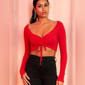 BRAND NEW RED LONG SLEEVE CROP TOP